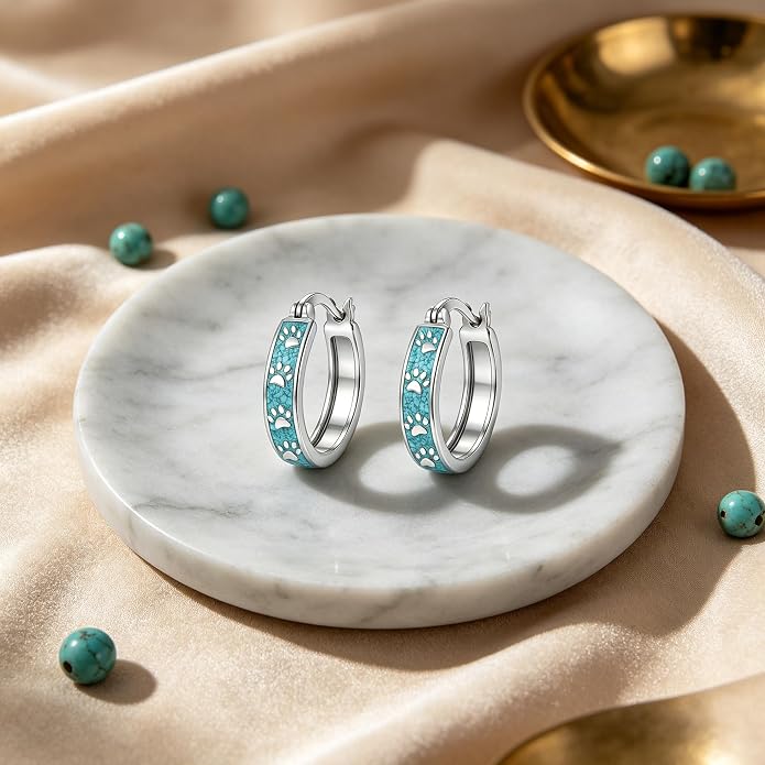 Opal/Turquoise Huggie Earrings 925 Sterling Silver Opal/Turquoise Small Animal Huggie Hoop Earrings Animal Huggies Earring Jewelry Gifts for Women Mom Her
