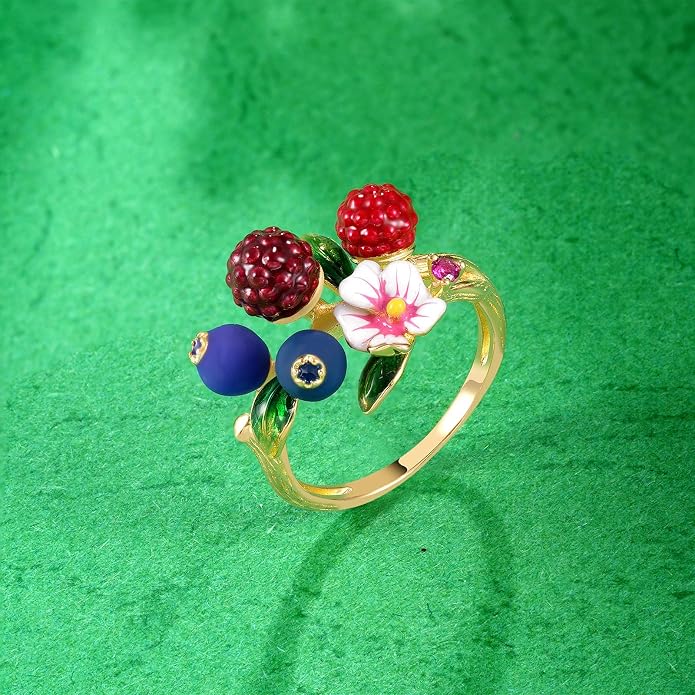 Santuzza 925 Sterling Silver Enamel Flower Ring for Women