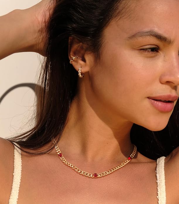 VACRONA Gold Choker Necklace for Women 14K Gold Plated Evil Eye Choker Delicate Long Gold Cuban Link Chain Green Cubic Zirconia Trendy Necklaces Jewelry Gift