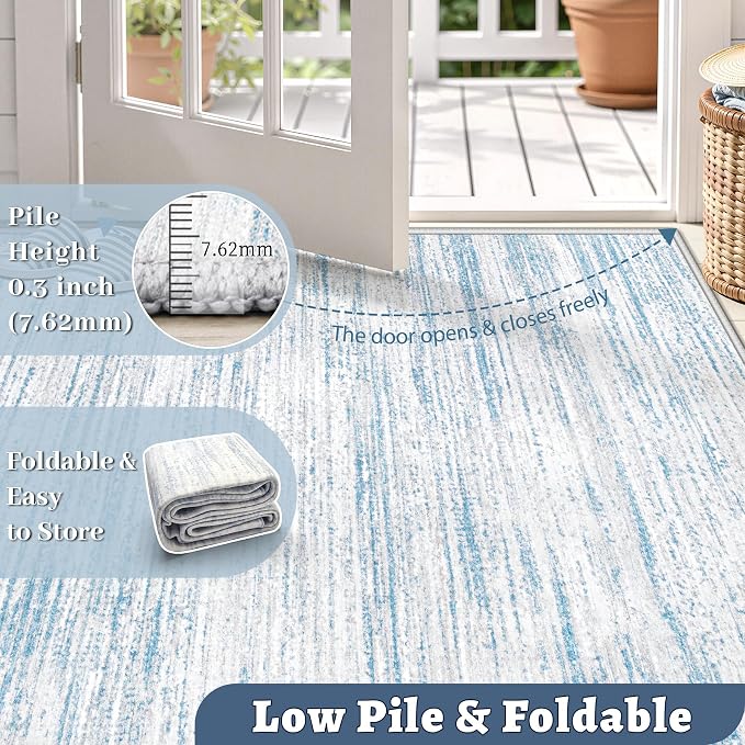 Area Rug 5x7 Living Room Rugs: Washable Modern Rug Non-Slip Soft Rugs Stain Resistant Printed Rug Indoor Carpet for Bedroom Kitchen Dining Room Nursery Home(Blue, 5'x7')