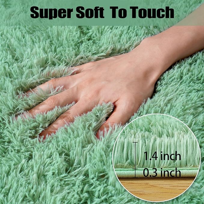 qulint 3x5 Area Rug for Bedroom, Fluffy Sage Green Rug for Living Room | Cozy Shag Small Carpet for Nursery, Fuzzy Plush Shaggy Rug for Boys and Girls Dorm Nursery Classroom Home Decor