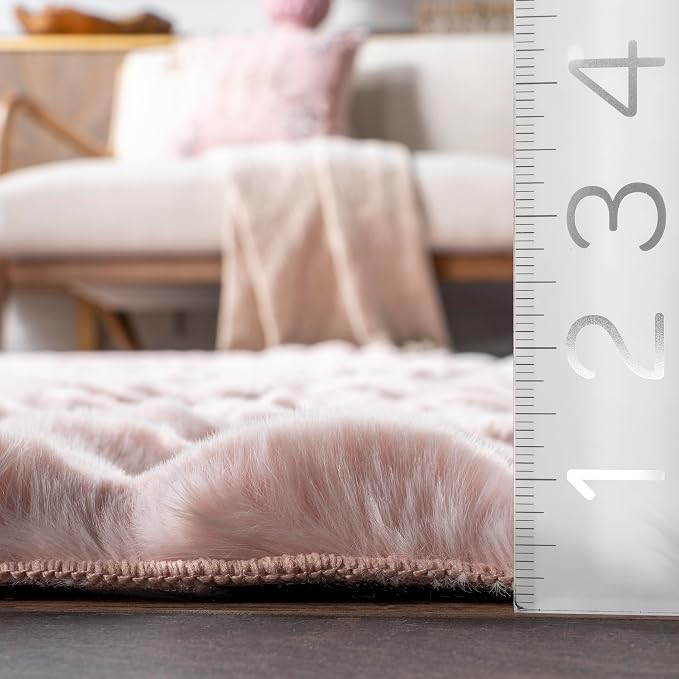 nuLOOM 3'9' x 6' Cozy Plush Area Rug, Machine Washable, Non-Slip, Soft Fluffy Shag Carpet for Living Room Bedroom Kids Room Nursery Home Decor, Jeni Blush