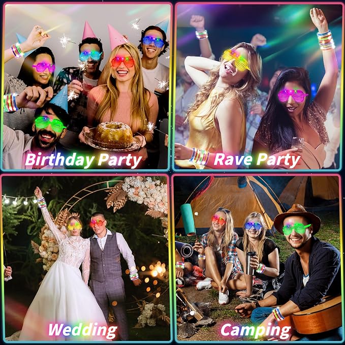 120 Pcs Glow in the Dark Party Supplies with Light up Glasses LED Bracelets 10 Neon Colors Glow Stick Bracelet Flashing Glasses for Kid Adult Rave Birthday Wedding Halloween Christmas Party Toys Favor