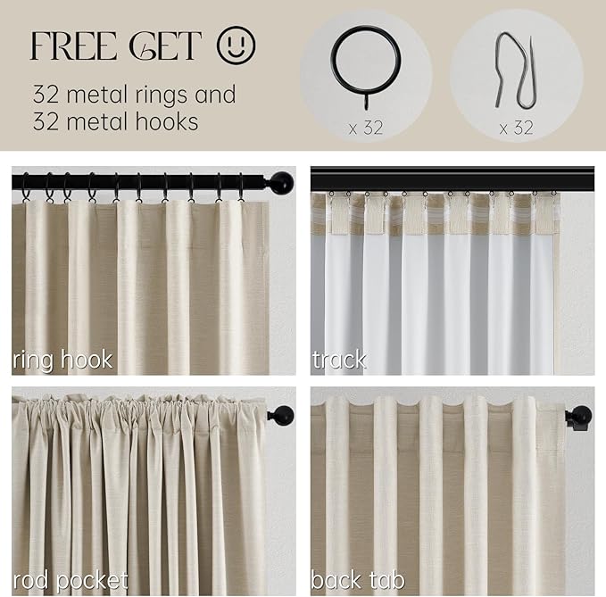 Topfinel Blackout Curtains for Bedroom 96 Inch Long, Beige Tan Boho Energy Efficient Insulated Floor to Ceiling Track Curtains Tab Top 2 Panel Set Flax Linen Cream Champagne Curtains Dining Room