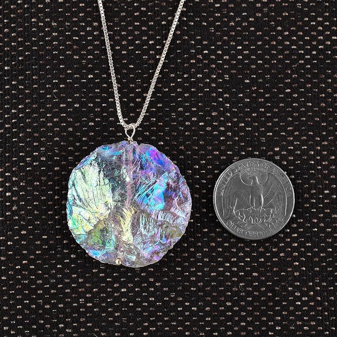 YANARA Angel Aura Quartz Necklace for Women – Raw Rough Crystal Statement Pendant, Silver Plated, 16” + 2” Extender Chain, Handmade Minimalist Dainty Jewelry Gift For Mother's Day, Western Jewelry