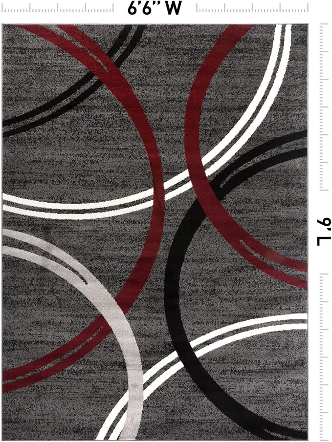 Rugshop Wavy Circles Modern Non-Shedding Living Room Area Rug Red 6'6" x 9'
