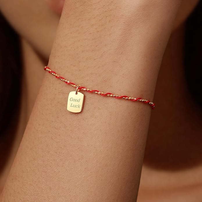 Lucky Red String Protection Bracelets for Women Men 925 Sterling Silver 14K Gold Plated Adjustable Gold Chain Red String Bracelet Red Braided Initial Strand Bracelet Handmade Jewelry for Couple Daughter Birthday Jewelry Gifts