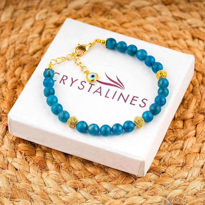 AAA Grade Natural Gemstone Beaded Bracelet, 14K Gold Plated with Evil Charm, Wicca & Reiki Healing Crystals, Handmade Bohemian Jewelry, Christmas Gift for Women (7+1inch)