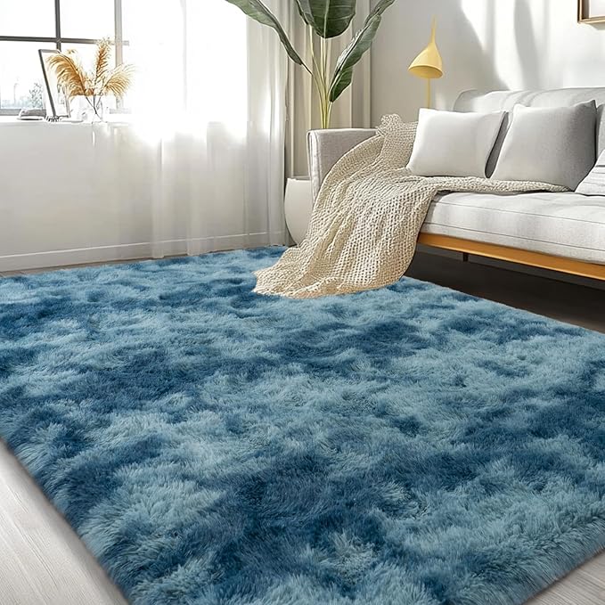 Large Area Rug for Living Room Bedroom 5x7 Tie-Dyed Purple Shag Rug | Ultra Soft Fluffy Shaggy Plush Fuzzy Modern Indoor Throw Floor Carpet for Kids Girls Boys Dorm Nursery Home Decor Aesthetic