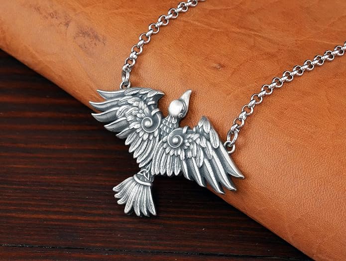 Baldur Jewelry - Viking Raven Crow Bird Necklace - Celtic Norse Odin Bird Raven Hugin Munin Pendant Necklace - Raven Wings Necklace - Raven Jewelry - Raven Skull Pendant - Raven Gifts