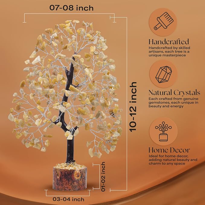 Yellow Aventurine Gemstone Tree with Chakra Pendants, Crystal Tree, Home Decor, Birthday Gifts for Women, Positive Energy, Crystals & Healing Stone, Office Desk Accessories 10-12"