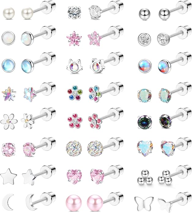 SAILIMUE 24 Pairs Hypoallergenic Screw Back Earrings