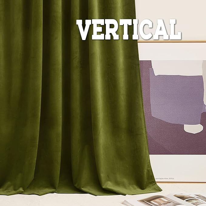 RYB HOME Moss Green Velvet Curtains 94 inches, Back Tab Soft Fabric Room Darkening Thermal Insulated Luxurious Home Decor Curtains for Living Room Bedroom, W 52" x L 94", 2 Panels Set
