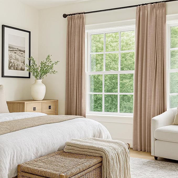 CAPALOCA Pinch Pleated Blackout Curtains 102 Inches Long, Linen Blend, 100% Blackout Drapes with 20 Hooks, Ideal for Bedroom and Living Room, 40" W x 102" L (Pack of 2), Tawny Brown