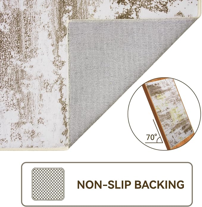 Kelarea Washable Area Rug for Living Room, 6x9 Non Slip Modern Abstract Brown Rugs, Easy Clearning Low Pile Large Carpet for Bedroom, Dining Room, Nursery, Office