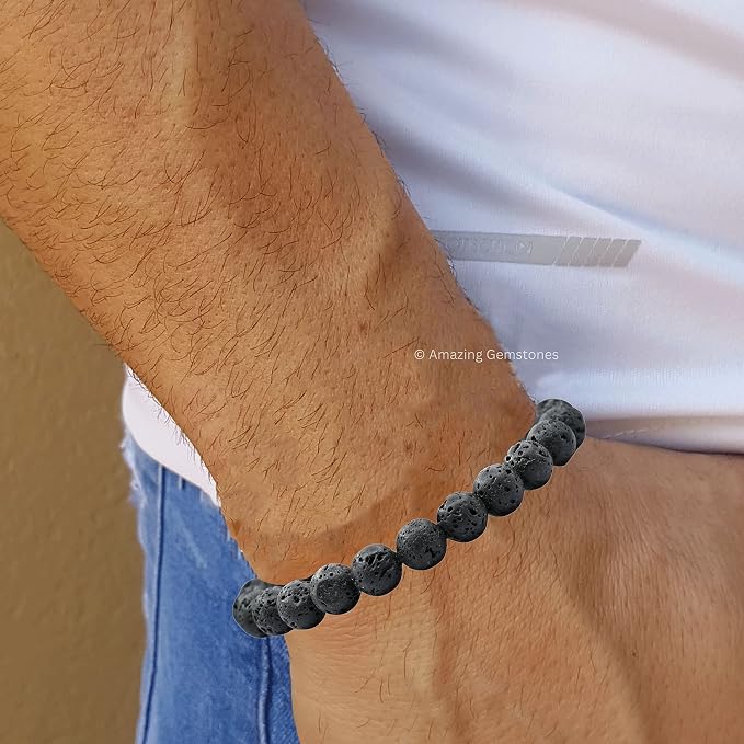 Amazing Gemstone Lava Stone Bracelet for Women Men's Gifts - Protection Healing Crystal Bracelet - 8mm Gemstones Beaded Adjustable Bracelet Pulseras para Hombres Mujer Stocking Stuffers
