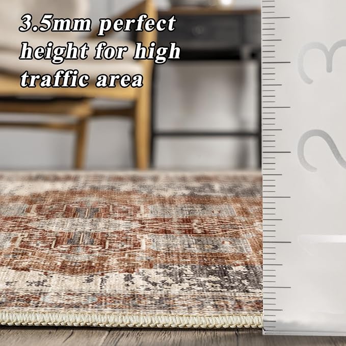 4x6 Living Room Area Rugs - Washable Area Rug Soft Stain Resistant Carpet Vintage Lightweight Ultra-Thin Rugs for Bedroom Kitchen entryway with Non Slip Backing Home Decor Small Mat 4X6 Brick