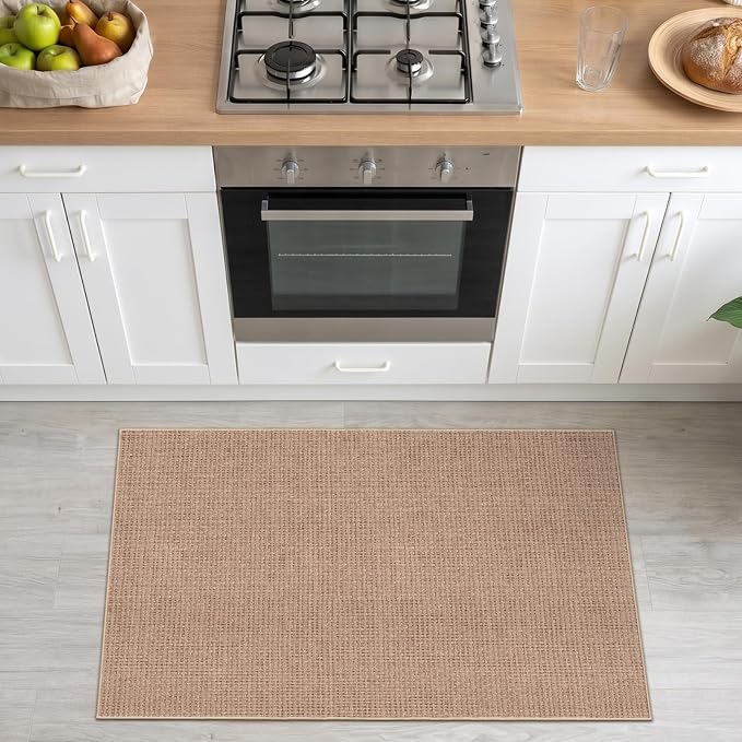 Easy Jute Neutral 3x4 Rug: Machine Washable Non Slip Entryway Kitchen Decor | Textured Rugs for Front Porch - Door Mat Area Rug - Farmhouse Neutral Non Shedding Carpet for Bedroom Living Room (Beige,3x4)