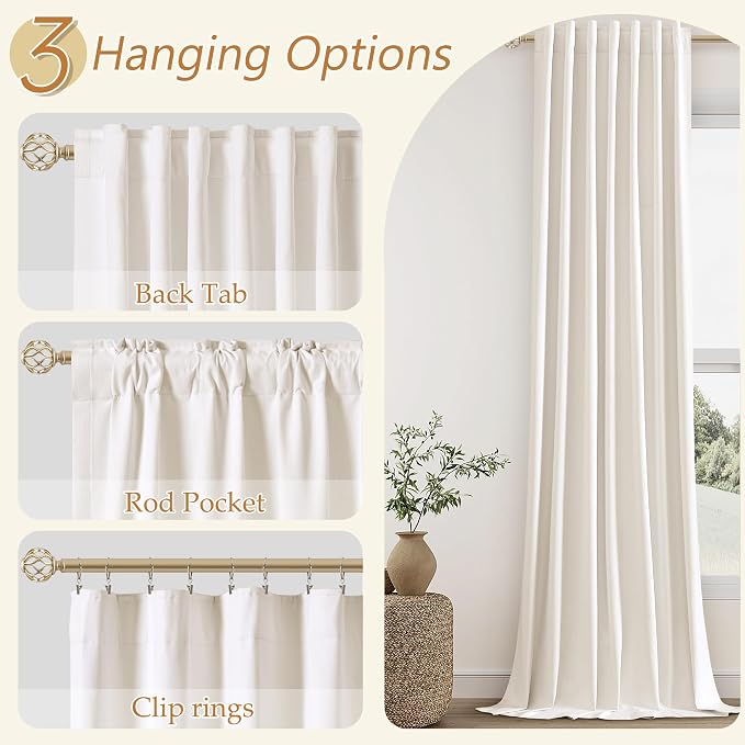 Guken Ivory 100% Blackout Linen Curtains 92 Inch Length 2 Panels Set for Living Room Bedroom Back Tab Thermal Insulated Black Out Drapes Room Darkening Farmhouse Window Curtains 92 Inches Long