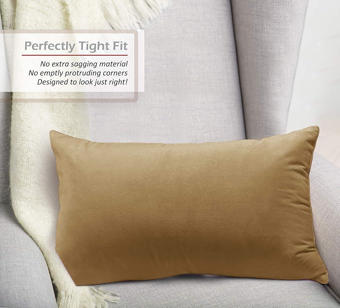 Nestl Throw Pillow Covers, Cozy Velvet Decorative Pillow Covers 12x20 Inches, Soft Solid Couch Pillow Covers for Sofa, Bed and Car, Set of 4 - Mocha Light Brown