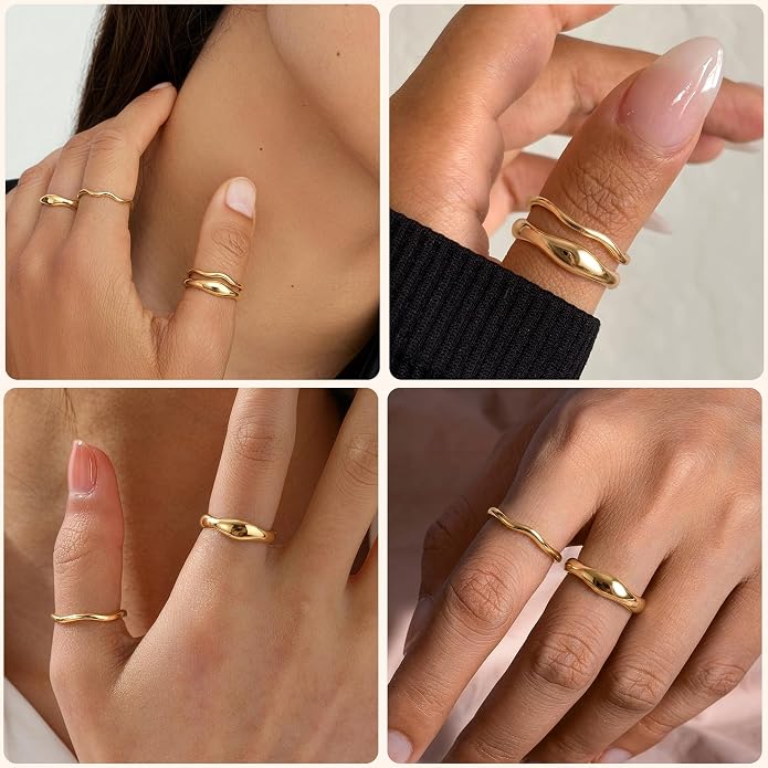 Gold Rings for Women Men Non Tarnish, Waterproof Chunky 14K Gold Plated Dainty Stackable Rings Trendy Statement Pinky Thumb Rings Engagement Eternity Wedding Band Ring Stacking Gold Jewelry Size 3 4 5 6 7 8 9 10 11