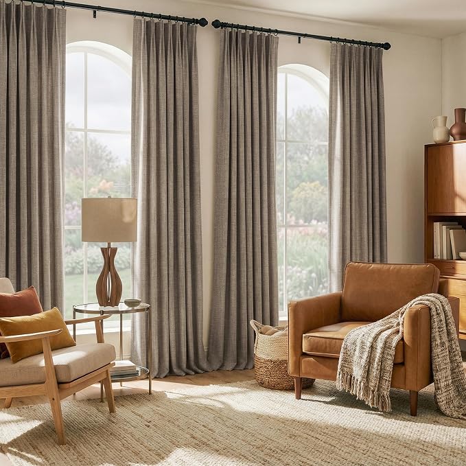 NICETOWN French Taupe Pinch Pleated Linen Curtains 84" Length - Room Darkening Drapes Sophisticated Backdrop for Timeless Home Decor Beautiful Window Treatments,40" Wide Each Panel, 1 Pair