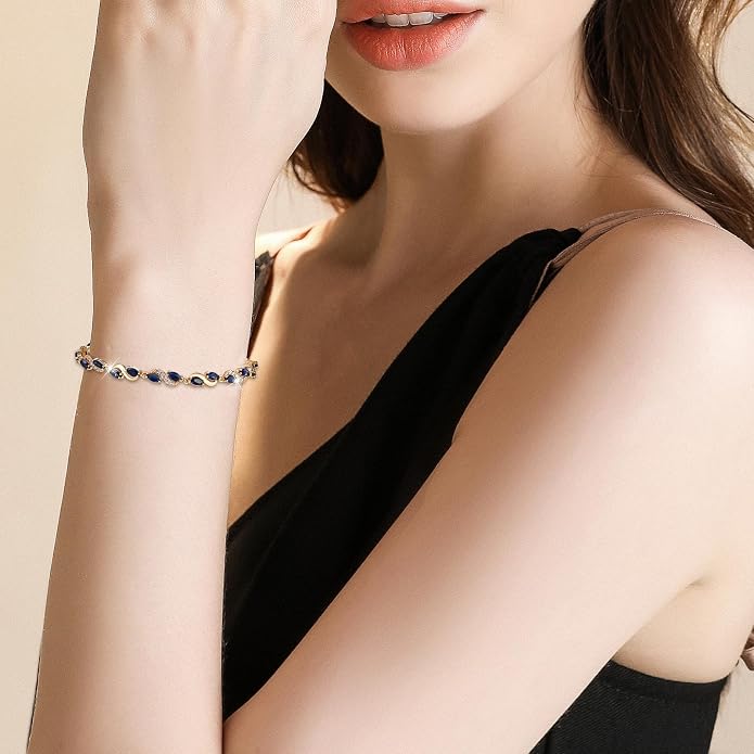 Richapex Diamond Tennis Bracelet for Women, Eternity Bracelet Blue Cubic Zirconia, Sapphire Bracelet, 18K Gold Plated Hypoallergenic Bracelets -7.48inch/190mm