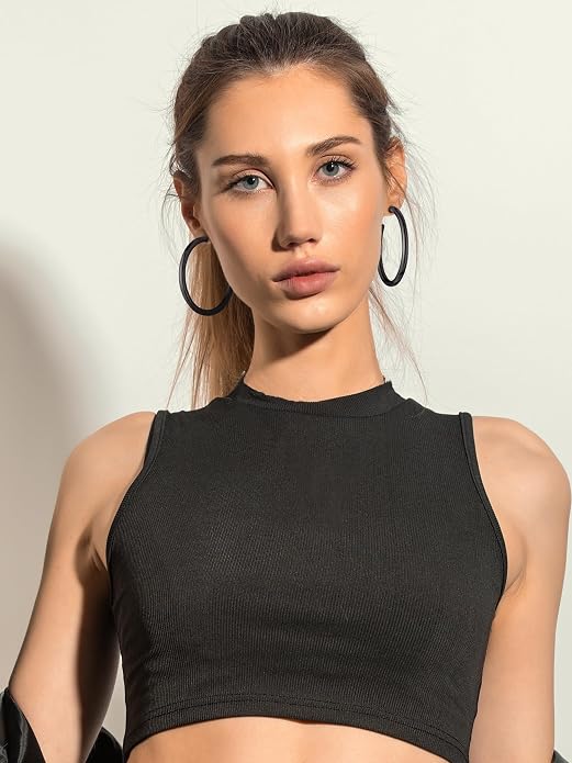 Stainless Steel Chunky Hoop Earrings For Women, Minimalist and Chic, Black/Gold Plated, Round Hoops Earrings Hypoallergenic, Size: 30mm/40mm/60mm/80mm, Come with Box