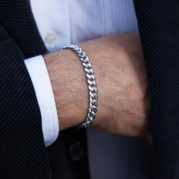 Cross Bracelet for Men, Silver/Gold/Black Mens Cross Bracelets Stack Stainless Steel Cuban Link Chain Bracelet Set Non Tarnish Adjustable Chunky Mens Jewelry Gifts for Men Dad Him Father's Day