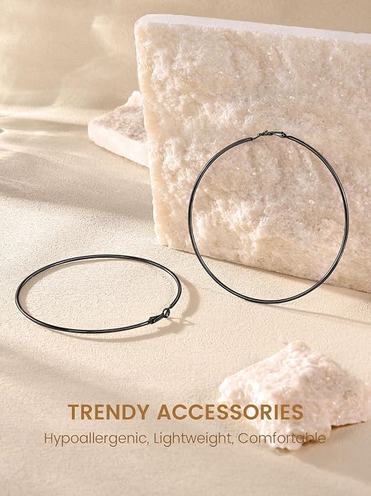 KeyStyle Gold Hoop Earrings for Women, Stainless Steel Hoops Earring Lightweight Loops, 2 mm Thick Hypoallergenic Circle Endless Thin Hoop (20/30/40/50/60/70/80/90/mm)