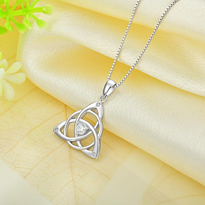 Celtic Knot Necklace for Women 925 Sterling Silver Birthstone Necklace Trinity Love Knot Pendant Necklace Jewelry Birthday Christmas Valentine's Day Gifts