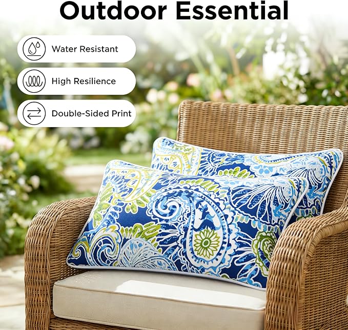 JMGBird Green Outdoor Pillows Waterproof Outdoor Lumbar Pillows | 12x20 Outdoor Pillow Cover with insert Couch Throw Pillows Outside Pillows Outdoor patio pillows for Furniture
