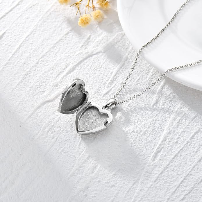 SOULMEET Personalized Silver Locket Necklace That Holds Pictures Photo Keep Someone Near to You, Memorial Custom Lockets Necklaces Letters Engraving for His Her