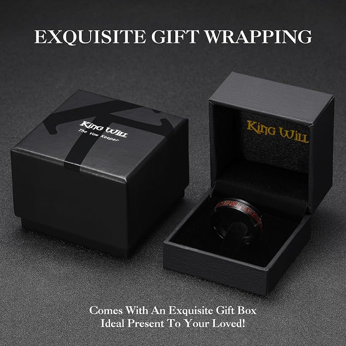 King Will Tungsten Carbide Wedding Band for Men - 8mm Black/Silver/Gold Plated with Norse Viking Rune & Hawaii Koa Wood Inlay Mens Ring, Polished Beveled Edge for Daily Wear, Comfort Fit Size 7-14