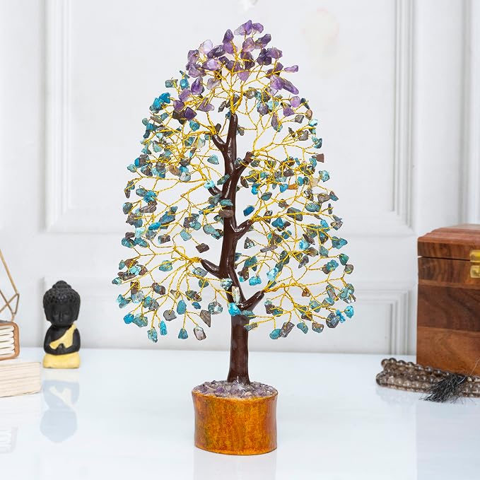 Crocon® Amethyst & Turquoise Gemstone Tree of Life, Gifts, Birthday Gifts for Women, Men & Friends, House Warming Gift New Home Decor, Birthday Gift for Mom, Unique Home Office Decor Presents Idea