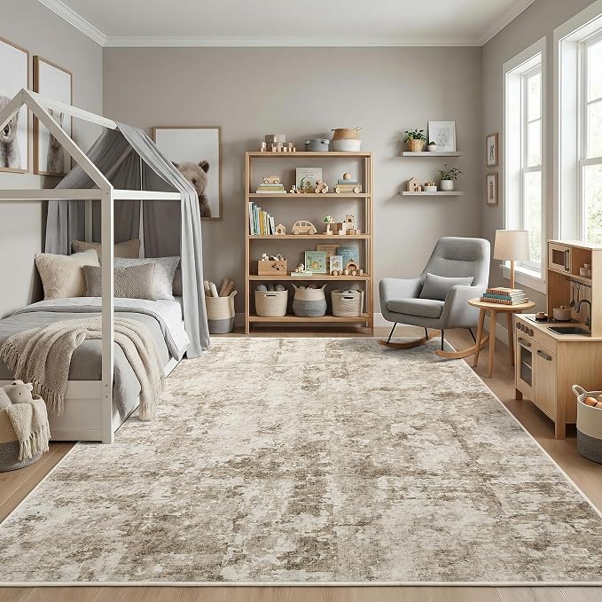 GarveeHome 10x14 Abstract Area Rug Neutral Washable Living Room Bedroom Rug | Abstract Low Pile Non Slip Rug Modern Floor Mat Carpet Indoor Accent Rug for Dining Room Playroom Nursery Home Decor