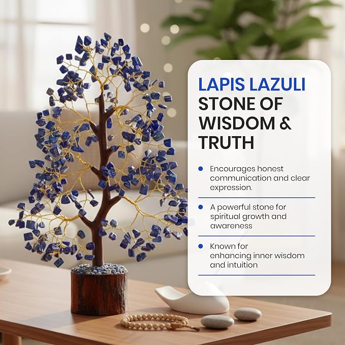 Lapis Lazuli Tree of Life - Crystal Feng Shui Positive Energy Meditation Gift - Spiritual Items With 300 Beads