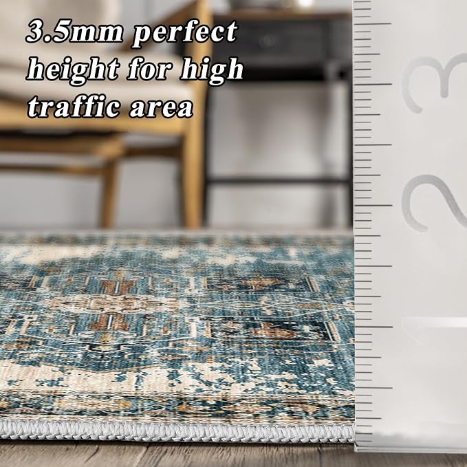 RUUGME 2x3 Area Rugs Indoor - Large Boho Rugs for Living Room Stain Resistant Carpet Vintage Tribal Rugs for Bedroom Kitchen Bathroom with Non Slip Backing Home Decor Floor Decoration Mat 2x3 Blue