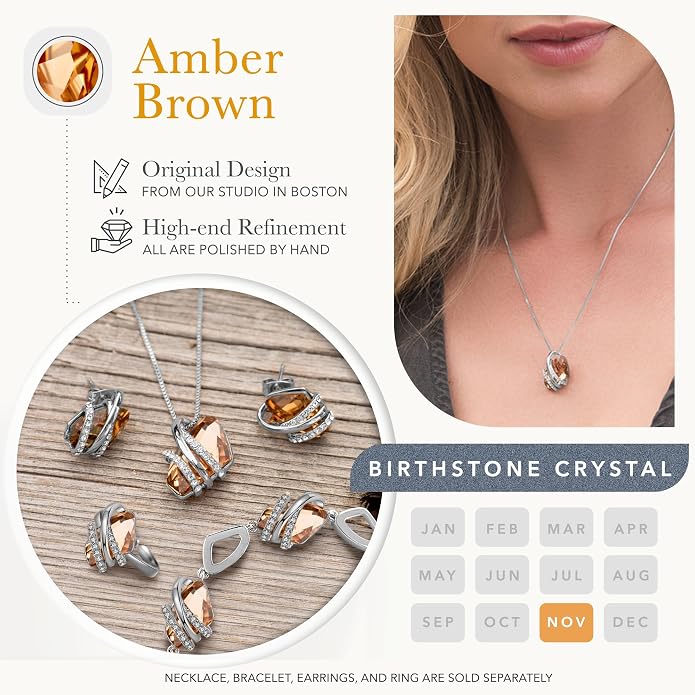 Leafael Wish Stone Pendant Necklace with Birthstone Crystal, 18K Rose Gold Plated/Silvertone, 18" + 2"