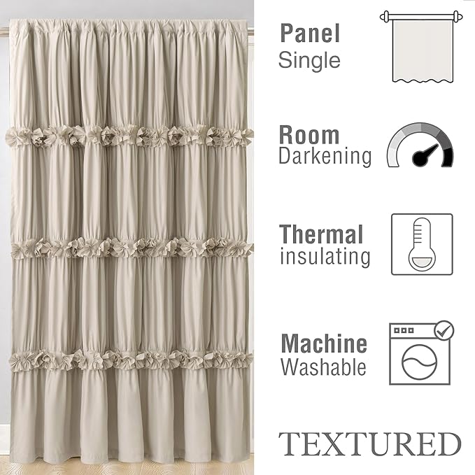 Homechoice Decor Boho Room Divider Curtains Single Panel, 100" W x 84" L | Ruched Blackout Window Treatments with 3 Rows of Butterfly Flowers, Rustic Rod Pocket Sliding Door Curtains, Camel (LQ-30)