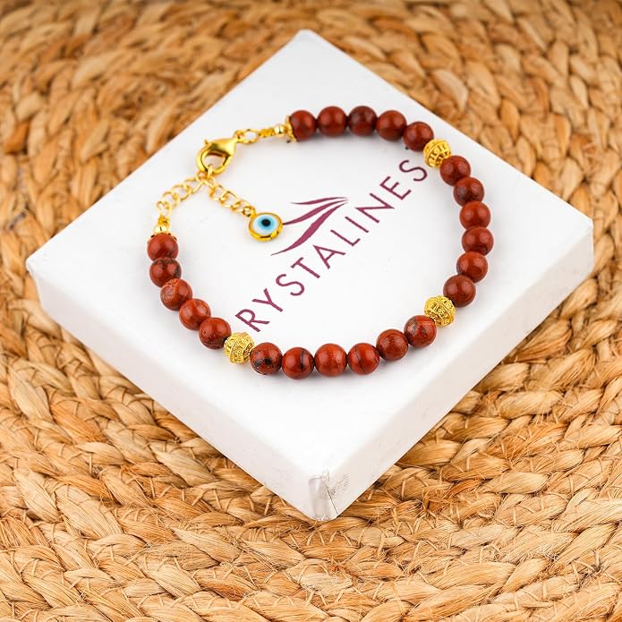 AAA Grade Natural Gemstone Beaded Bracelet, 14K Gold Plated with Evil Charm, Wicca & Reiki Healing Crystals, Handmade Bohemian Jewelry, Christmas Gift for Women (7+1inch)