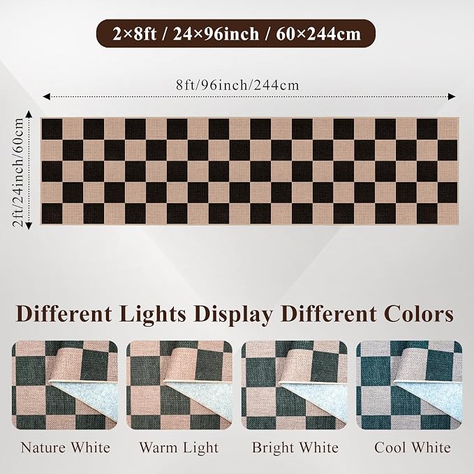 2x8 Checkered Runner Rug Hallway: Washable Faux Jute Indoor Farmhouse Style | Non Slip Backing Narrow Floor Carpet Entryway Kitchen Living Room Bedroom Durable Thin Textured Accent Home Decor (Black,2x8)