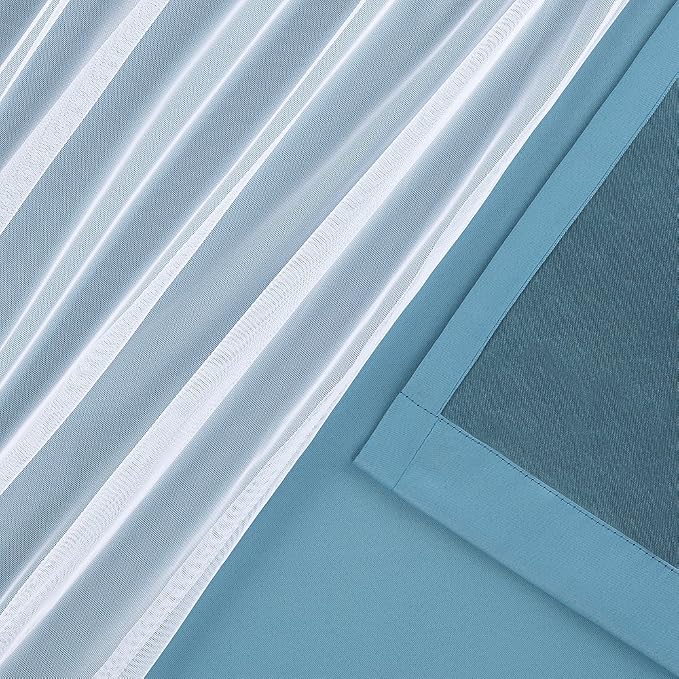TOWN & COUNTRY LUXE Talia Double Layer Indoor Curtains, Sheer and Room Darkening Blackout, Grommet Top, Energy Efficient, 2-Pack Set, 52"x63", Turquoise