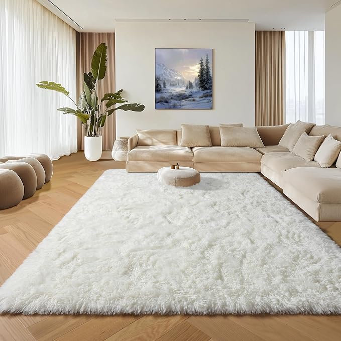 ONASAR Cream White 8x10 Area Rugs for Living Room, Large Fluffy Shag Bedroom Rug, Ivory Soft Plush Thick Shaggy Big Floor Carpet for Kids Boy and Girls Teen Dorm Nursery Indoor Home Decor