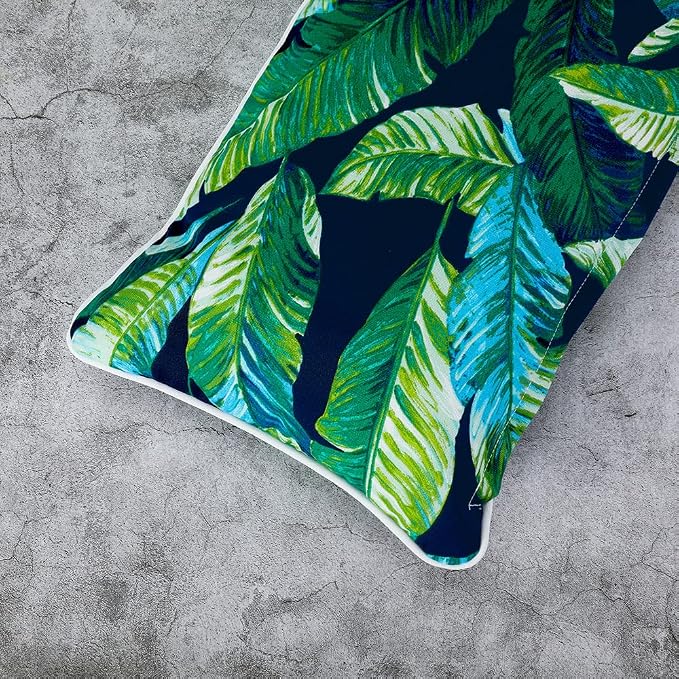 Magpie Fabrics Set of 2 Lumbar Throw Pillow with Insert 12x20 Inch, Outdoor Rectangular Waterproof Home Decorative Toss Cushion for Patio Garden Car Office - Green Lagoon Leaves