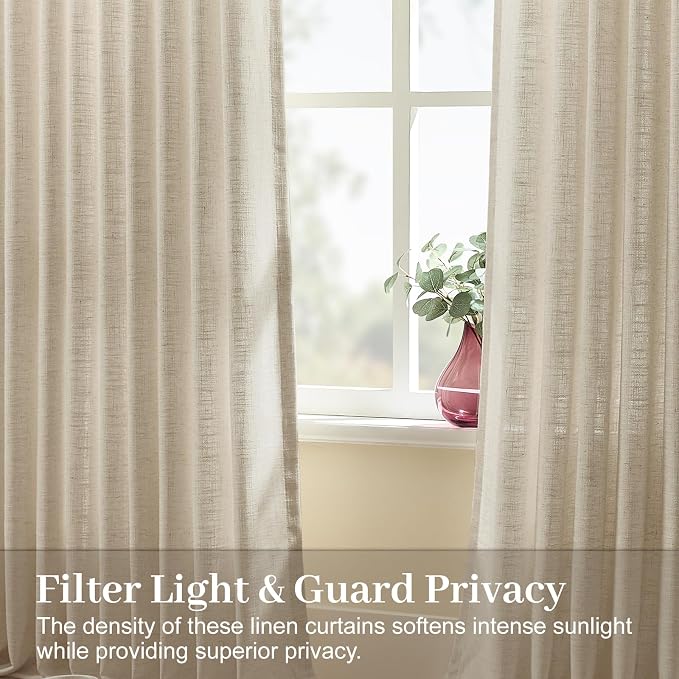 IVAPUPU Pinch Pleated Linen Curtains Extra Wide 70 x 84 Inches Long for Living Room, Farmhouse Sheer Curtain Light Filtering Drapes Memory Trained Ceiling Curtain with Hooks, Burlywood Birch, 1 Panel