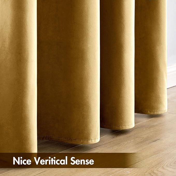 MIULEE Golden Blackout Velvet Curtains Drapes 96 Inch Long 52"x96" Bedroom | Luxurious Bedroom Living Room Decor, Room Darkening, Thermal Insulated, Rod Pocket Design, Super Soft Fabric