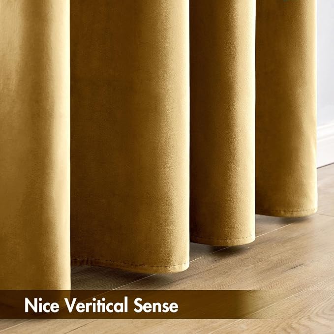 MIULEE Golden Blackout Velvet Curtains Drapes 84 Inch Long 52"x84" Bedroom | Luxurious Bedroom Living Room Decor, Room Darkening, Thermal Insulated, Rod Pocket Design, Super Soft Fabric