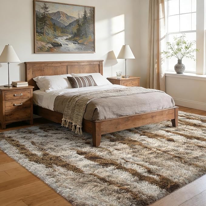 Large Shaggy 6x9 Area Rugs for Living Room Decor, Non-Slip Tie-Dyed Rugs for Bedroom Kids Playroom Dorm Room, High Pile Ultra Soft Carpet, Khaki