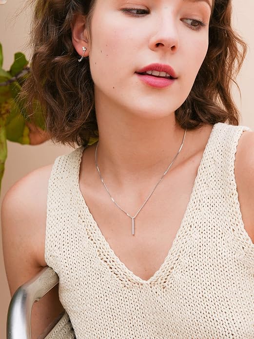S.Leaf Gold Dainty Pendant Necklaces for Women Sterling Silver Gold Plated Layered Horizontal Vertical Bar Star Starburst Moon Cubic Zirconia Lariat Necklace for Women Trendy Gifts